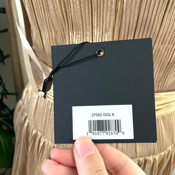 Ieena for Mac Duggal Sleeveless Square Neck Tiered Ruffled Detail Dress in Gold - Picture 13 of 13